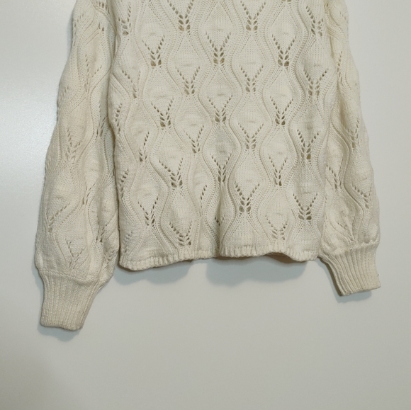 Spring + Mercer ivory & pearl knit puff sleeve pullover sweater - Picture 4 of 8